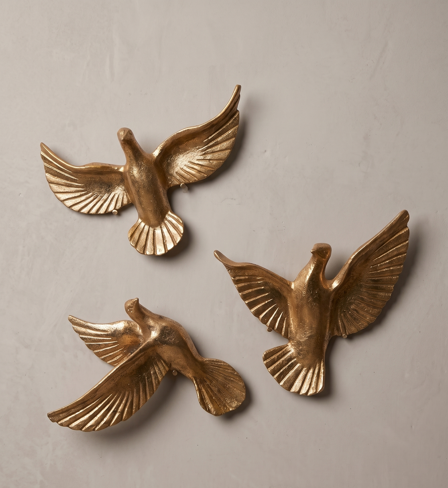 Set of 3 Golden Flight Bird Wall Sculptures – Textured Finish Flying Dove Wall Decor for Living Room, Bedroom & Office